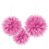 Amscan 18055-103-55 - Fluffy Dekobälle Pink, 3 Stück, circa 40,6 cm, Papier, Hängedekoration