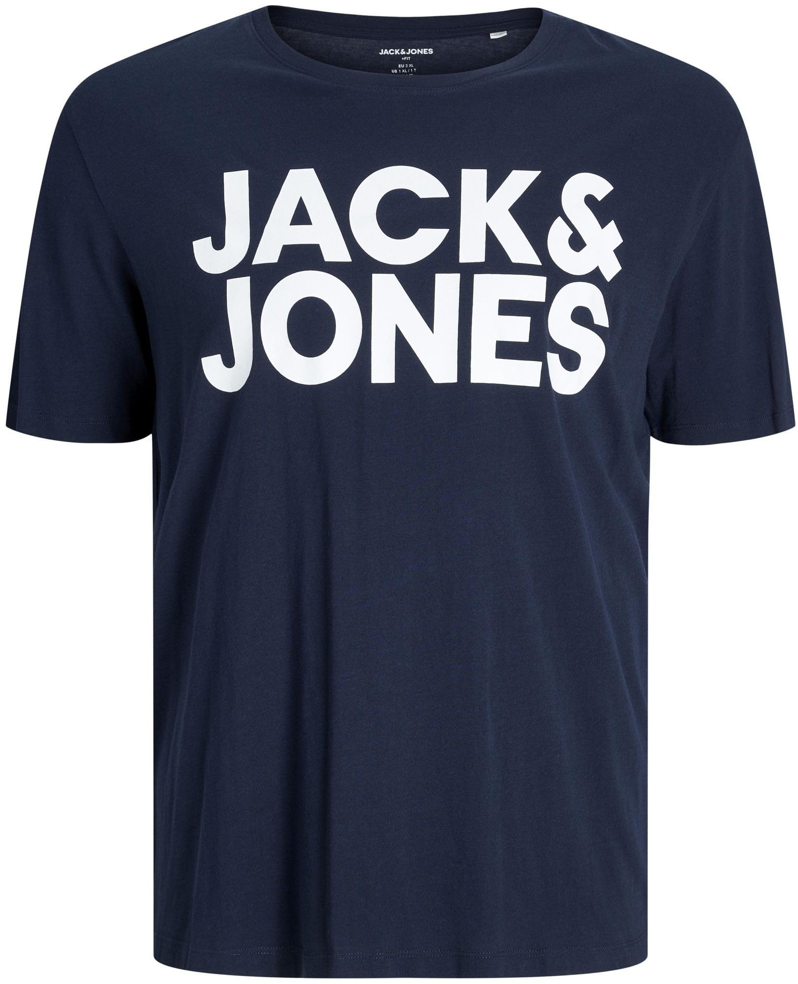 Herren Jack & Jones Logo T-Shirt Plus Size | Rundhals Kurzarm Shirt | Übergrößen Shortsleeve JJECORP, Farben:Navy, Größe:3XL