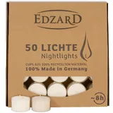 EDZARD 50 Stück WENZEL Nightlights Teelichtkerzen Teelichter, weiß, transparente Hülle, Brenndauer ca. 8 h