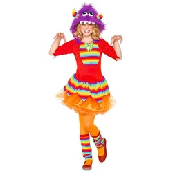 Leg Avenue Kostüm Regenbogen Grummel-Monster, Knallbuntes Kinderkostüm mit kuscheliger Kopfbedeckung rot 110-116