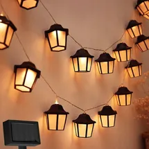 Lumiled Lichterkette Laterne Solar außen 10 Laterne LEDs 3,8 Meter Warmweiß 3000K Solarlichterkette Laternen Outdoor Lichterketten Hochzeit Balko... - Schwarz