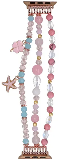 Neue Armbanduhr GlacierX Multi Strand Beaded Charm Bracelet Crystal Pink für Apple Watch 38/40/41mm Rosa-Türkis.