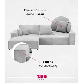 bromarkt Ecksofa PABLO Schlaffunktion Bettkasten L-Form 294x185x85cm Hellgrau Links - Hellgrau