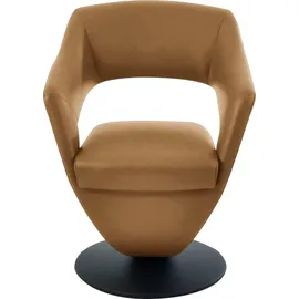 K+W Komfort & Wohnen Drehstuhl K+W KOMFORT & WOHNEN "Kansas", gelb (curcuma 71), B:62cm H:87cm T:64cm, Stühle, Esszimmerstuhl, Design Leder-Drehsessel mit hohem Sitzkomfort, Drehteller in schwarz