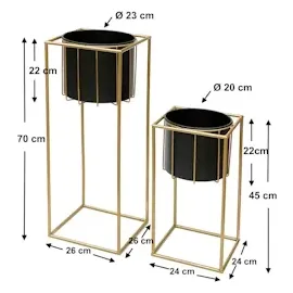 DanDiBo Ambiente Blumenhocker 2er Set 96035  Eckig 60 x 30 cm Gold Schwarz