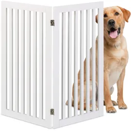 Relaxdays Hundeabsperrgitter, freistehendes Schutzgitter, HxB: 91,5 x 103 cm, MDF, zusammenklappbar, Türgitter, weiß