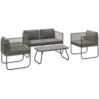 Gartenmöbel Set aus Polyrattan Lounge-Set mit Sofa Sessel Tisch Kissen wetterfest 116 x 60 x 69 cm Braun+Dunkelgrau