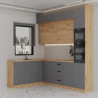 Winkelküche, Eiche Artisan, Beige, Metall, Nachbildung, L-Form, 330x248x230 cm, Küchen, Eckküchen, Eckküchen ohne Geräte