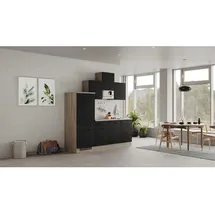 Flex-Well Küchenzeile Capri 210 cm Schwarz Matt-Endgrain Oak
