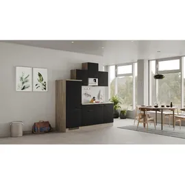 Flex-Well Küchenzeile Capri 210 cm Schwarz Matt-Endgrain Oak