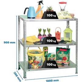 Simon Rack Comfort Metallregal mit 3 Böden und Schrauben. Farbe Verzinkt- 900x1000x300 mm,