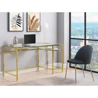 Schreibtisch mit 2 Ablagen - Glas & Stahl - Goldfarben - TIZIO von Pascal Morabito