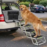 Hundetreppe Auto Klappbar - Hundetreppe Große Hunde - Leuchtende Leitmarkierung - Gelenkschonende Einstiegshilfe Auto Hund - Hundeleiter Faltbar mit Anti-rutsch Einsatz - 77kg Tragkraft - 4 Stufen