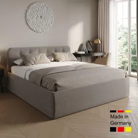 home collective Polsterbett 160x200 cm Doppelbett Bett mit verstellbarem Lattenrost & Bettkasten, gepolstertes Kopfteil, Germany | Beige - Beige