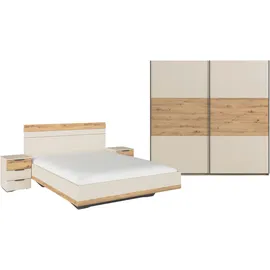 Rauch Schlafzimmer-Set RAUCH "Komplettschlafzimmer Schlafzimmer Schlafzimmermöbel SAJO", beige (champagner, eiche artisan), Ohne Spiegel + ohne Matratze, B/H: 180cm x 200cm, Ohne Spiegel, Holzwerkstoff, Schlafzimmermöbel-Sets, optional mit Spiegel am