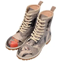 Schnürboots DOGO "Boots Damen Boots Damen Boots / Female", Damen, Gr. 36, Normalschaft, grau (grau, schwarz), Lederimitat, Schuhe, Vegan