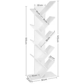 VASAGLE Bücherregal 50 x 25 x 141,5 cm Weiß