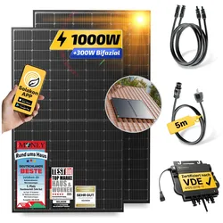 Balkonkraftwerk 1000W/800W Solaranlage mit Dach Halterung (Paarmontage) Halterung Steckerfertig WIFI Komplettset Photovoltaik Anlage 800W, Kabellänge: 5m