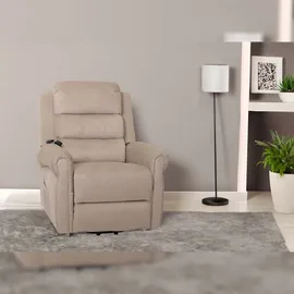 Mendler Fernsehsessel HWC-K63, Relaxsessel, Liegefunktion Aufstehhilfe Massage Heizfunktion, Stoff 220g/m2 Chenille ~ creme