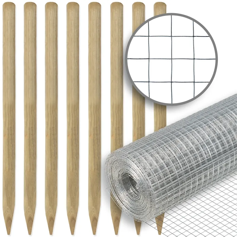 VOSS.farming Zaunset, Gartenzaun-SET: Volierendraht 10mx100cm + 8x Holzpfähle