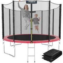 Kinetic Sports Trampolin Outdoor 'Salto Plus' Ø 183/244/305/366/400/430/490 cm - Komplett-Set für Kinder, USA Sprungtuch, Netz, Randpolster, Leiter - bis zu 160kg Pink-2 Ø 244 cm Ø 244 cm, Pink-2