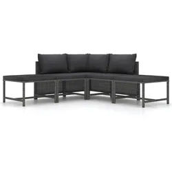 vidaXL 5-tlg. Garten-Sofagarnitur mit Auflagen Grau Poly Rattan