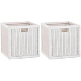 korb.outlet Set / 2 Regalkorb Weiss ca. 36x36x36 mit Holzrahmen Rattan Schubfach Box zur Aufbewahrung Schrankkorb Griff