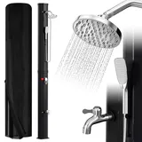 Vkechh 40L Solardusche | Einstellbar Regenduschkopf | Wasserhahn | handbrause | Max. 60°C | Ohne Stromanschluss | Mit Schutzhaube-Ablassschraube | Schwarz