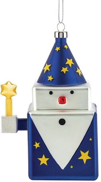 Weihnachtsanhänger Zauberer Cubomago Alessi blau, Designer Massimo Giacon, Marcello Jori, 10.4x7x6 cm