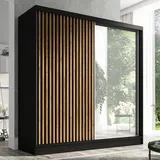 mebloland Schwebetürenschrank LINA, 2-türig Schrank 200 cm mit Spiegel - schwarz