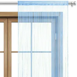 wometo Fadenvorhang Türvorhang Fäden 90x245 blau hellblau - Stangendurchzug OEKO-TEX kürzbar waschbar uni einfarbig in vielen bunten Farben