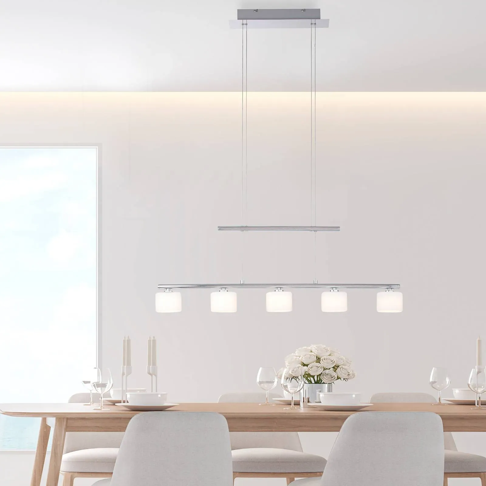 Paul Neuhaus Hängelampe Hydra, alu / grau / zink, für Wohn- / Esszimmer, Glas, Modern - 80 cm - 7 cm - 180 cm