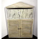 GeKi Trend Chabby Chic Eckschrank klein Kommode Holz 1 Schublade und Lamellentür 63 cm H Landhaus Vintage Möbel Badezimmer Wohn-Deko Schlafzimmer
