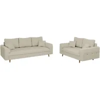 s-style möbel Odin & Polstergarnitur 3+2 mit Braun Holzfüßen im skandinavischen Stil aus Beige, Cord-Stoff