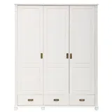 Drehtürenschrank HOME AFFAIRE ""Aimo", 3 türig, Landhausstil, Kassetten", Baby, Gr. B/H/T: 152cm x 191cm x 59cm, 3 St., weiß, Massivholz, Fräsungen, uni, Schränke Kinderkleiderschrank, aus Massivholz; FSC-Holz, Messinggriffe, Schubladen, stabile Qualität