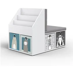 VICCO Kinderregal ONIX mit Sitzbank 6 Faltboxen Kindersitzbank Kinderzimmerregal