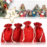 Jutesäckchen | Jute-beutel | Jute-Sack 24er Set für Adventskalender mit Geschenk-Verpackung, 13cm x 9,5cm, Jutebeutel, Stoffbeutel, Natur Säckch... - Rot