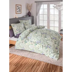 Bettwäsche WÄSCHEPUR Gr. 2, bunt (reseda, bedruckt), B/L: 155cm x 200cm, 2 tlg., Mako-Satin, Mako-Satin, B/L: 80cm x 80cm, Mako-Satin, 100% Baumwolle, Bettwäsche