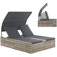 Juskys Syros Polyrattan Doppelliege Grau-meliert