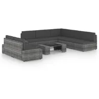 The Living Store 8-tlg. Garten-Lounge-Set mit Kissen Grau Poly Rattan - Grau