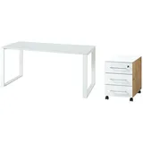 KADIMA DESIGN Schreibtisch-Set MUENCHEN 160x80 cm Glasplatte | Container Chalet-Eiche-Nb./Weiß
