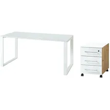 KADIMA DESIGN Schreibtisch-Set MUENCHEN 160x80 cm Glasplatte | Container Chalet-Eiche-Nb./Weiß