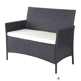Mendler Poly-Rattan Garten-Garnitur HWC-D82, Sitzgruppe Lounge-Set ~ schwarz mit Kissen creme