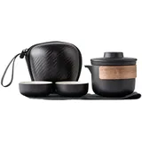 Tragbare Reise Kung Fu Tee Set PorzellanTeeservice mit Reisetasche, Teekanne mit 1 Kanne und 2 Tassen für Outdoor Picknick, Reisen, Zuhause (Schwarz)