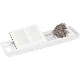 Relaxdays Badewannenablage Bambus Weiß