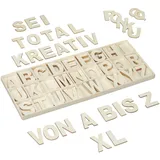 Relaxdays Holzbuchstaben Set, 104 TLG, Großbuchstaben A-Z, 5,5 cm hoch, XL Buchstaben zum Basteln, Deko Alphabet, Natur