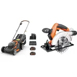 WORX WG743E Akku-Rasenmäher 40V – Profi Rasenmäher & WX529.9 Akku-Kreissägen