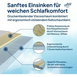 AM Qualitätsmatratzen - Visco-Matratze 90x200 H2 | Hochwertige Matratze mit Viscoauflage | 20 cm Höhe | Germany | 90 x 200 cm