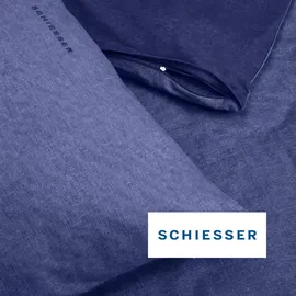 SCHIESSER Bettwäscheset Doubleface Feinbiber Blau 155 x 220 cm + 80 x 80 cm