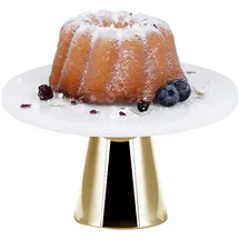 Echtwerk stilvolle Tortenplatte aus Marmor, Kuchenplatte mit Standfuß, Gebäckständer zum Servieren von Speisen, Obst, Käse und Desserts, Tortenständer für Party oder Hochzeit, Gold-Edition, Ø 22 cm
